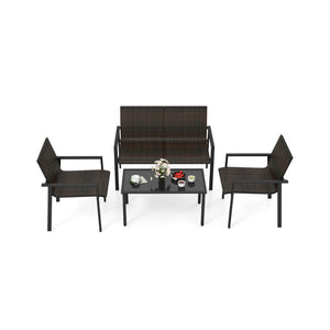 Top grade mix brown/black PE rattan for elegance and durability<br>Comfortable to sit with ergonomic seat and curved back<br>Galvanized metal pipes resist to rust and offer strong support<br>Adjustable footpads of coffee table for higher stability<br>Spac