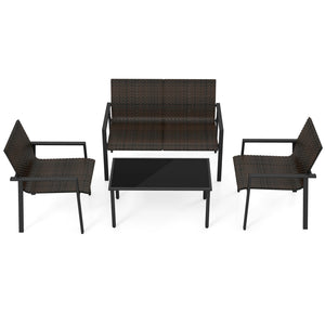 Top grade mix brown/black PE rattan for elegance and durability<br>Comfortable to sit with ergonomic seat and curved back<br>Galvanized metal pipes resist to rust and offer strong support<br>Adjustable footpads of coffee table for higher stability<br>Spac