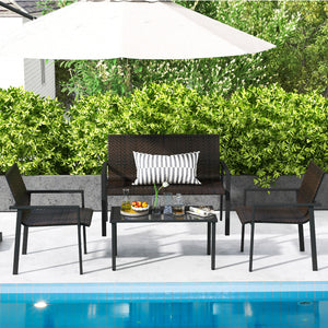 Top grade mix brown/black PE rattan for elegance and durability<br>Comfortable to sit with ergonomic seat and curved back<br>Galvanized metal pipes resist to rust and offer strong support<br>Adjustable footpads of coffee table for higher stability<br>Spac