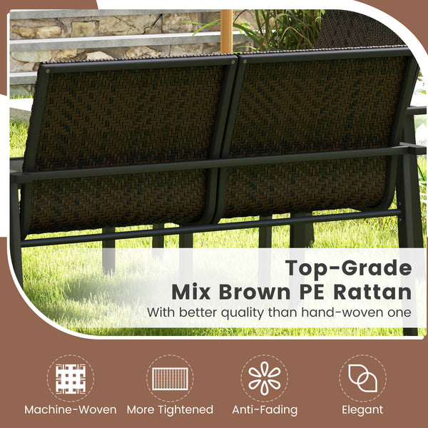 Top grade mix brown/black PE rattan for elegance and durability<br>Comfortable to sit with ergonomic seat and curved back<br>Galvanized metal pipes resist to rust and offer strong support<br>Adjustable footpads of coffee table for higher stability<br>Spac