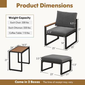 Sturdy frame made of aluminum for high-strength support<br>Adjustable footpads highly improve the stability<br>WPC tabletop and armrests for long-lasting service life<br>Equipped with thickened cushions covered with Olefin fabric<br>Smooth zippers make th