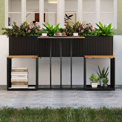 Raised garden bed with slatted bottom for convenience<br>Designed to last thanks to sun-proof and anti-fading PE rattan<br>Premium acacia wood for long-lasting aesthetics and durability<br>Built-in storage space holds your outdoor items within easy reach<