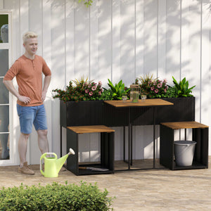 Raised garden bed with slatted bottom for convenience<br>Designed to last thanks to sun-proof and anti-fading PE rattan<br>Premium acacia wood for long-lasting aesthetics and durability<br>Built-in storage space holds your outdoor items within easy reach<