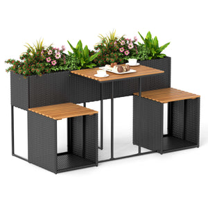 Raised garden bed with slatted bottom for convenience<br>Designed to last thanks to sun-proof and anti-fading PE rattan<br>Premium acacia wood for long-lasting aesthetics and durability<br>Built-in storage space holds your outdoor items within easy reach<