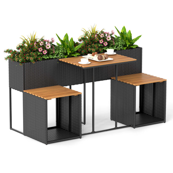 Raised garden bed with slatted bottom for convenience<br>Designed to last thanks to sun-proof and anti-fading PE rattan<br>Premium acacia wood for long-lasting aesthetics and durability<br>Built-in storage space holds your outdoor items within easy reach<