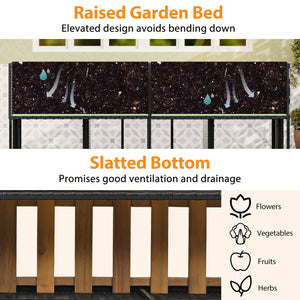 Raised garden bed with slatted bottom for convenience<br>Designed to last thanks to sun-proof and anti-fading PE rattan<br>Premium acacia wood for long-lasting aesthetics and durability<br>Built-in storage space holds your outdoor items within easy reach<