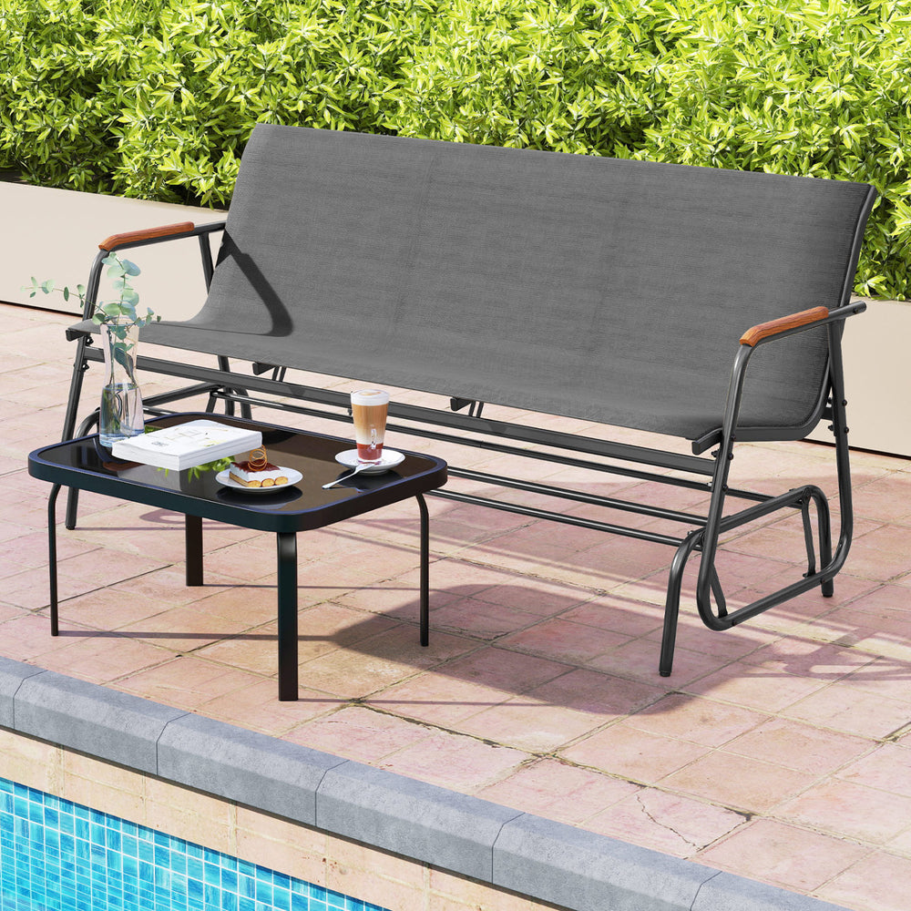 Gentle gliding motion relieves stress and fatigue<br>Solid gliding arms ensure safety and stability<br>Comfortable to sit with curved seat  backrest and armrests<br>Armrests made of premium teak wood for elegance and comfort<br>Breathable and tear-resista