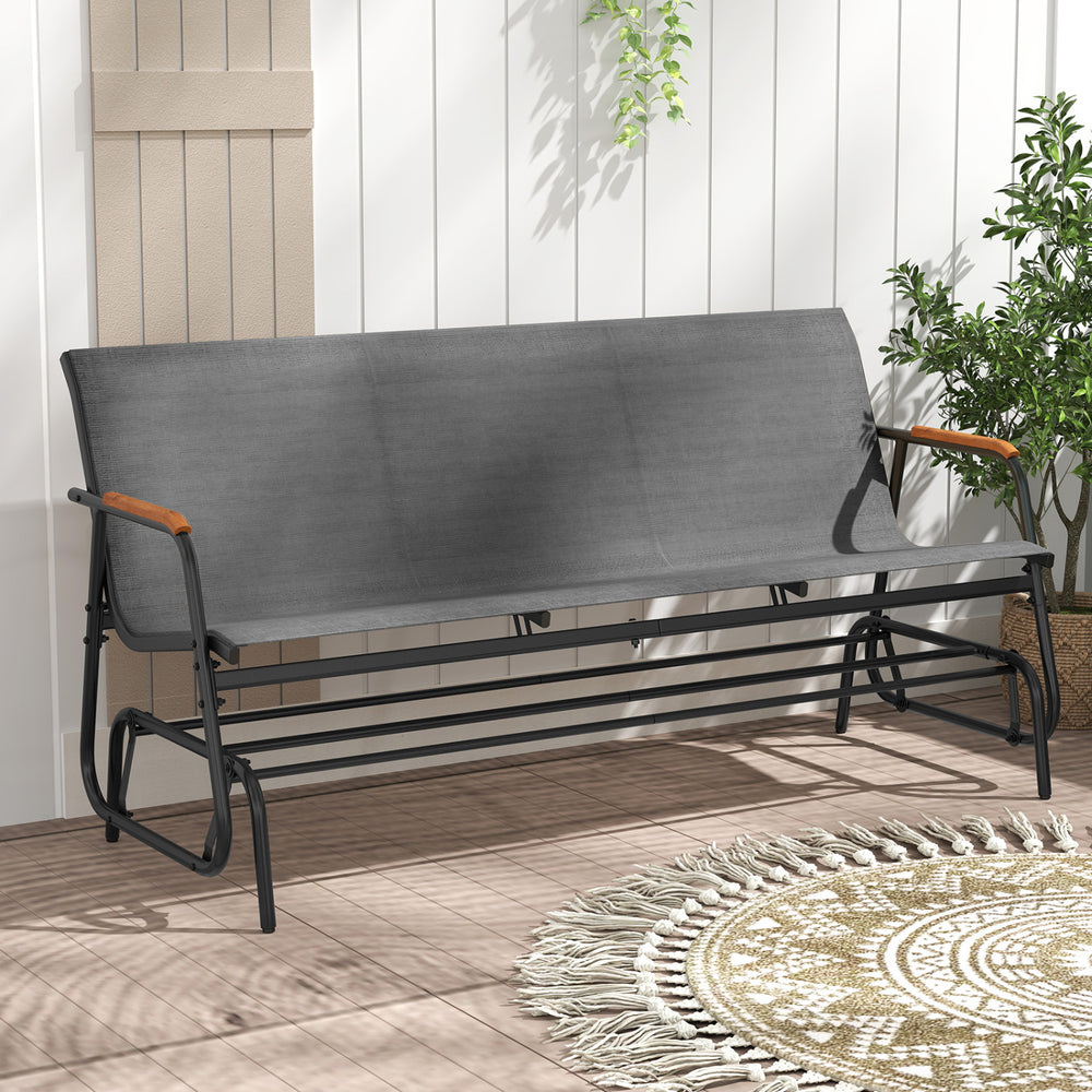 Gentle gliding motion relieves stress and fatigue<br>Solid gliding arms ensure safety and stability<br>Comfortable to sit with curved seat  backrest and armrests<br>Armrests made of premium teak wood for elegance and comfort<br>Breathable and tear-resista