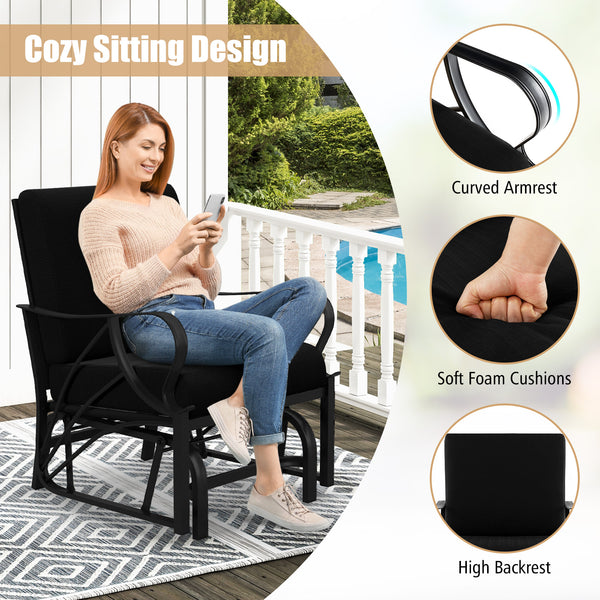 Relaxing and comfortable seat with a soft cushion<br>Sturdy and durable metal frame with waterproof surface<br>Stylish design that complements any outdoor space<br>Ergonomic armrests and backrest for added comfort and support <br>Lightweight and easy to m