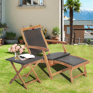 Retractable ottoman for ultimate comfort and maximum space utilization<br>Safety latch keeps the footrest in place when it retracts back <br>Foldable chair and table for space-saving design<br>Selected mix brown PE wicker for fade resistance and sun prote