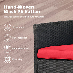 Hand-woven PE rattan for long-lasting elegance<br>Equipped with an integrated table in the middle<br>2-tier storage space makes drinks and snacks easy to fetch<br>Comfortable to sit with 2 seat cushions<br>Zippered cushion covers for easy maintenance<br>T