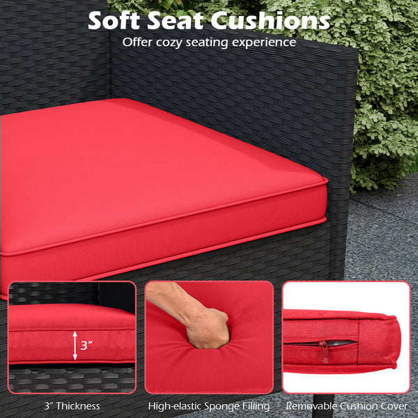 Hand-woven PE rattan for long-lasting elegance<br>Equipped with an integrated table in the middle<br>2-tier storage space makes drinks and snacks easy to fetch<br>Comfortable to sit with 2 seat cushions<br>Zippered cushion covers for easy maintenance<br>T