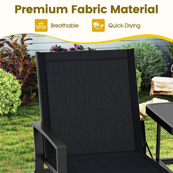 Breathable fabric ensures comfort on warm days<br>Tempered glass table holds essentials for easy access<br>Seats 2 comfortably with a spacious seating space<br>Thoughtful armrests and backrests provide reliable support<br>Heavy-duty metal frame for durabi