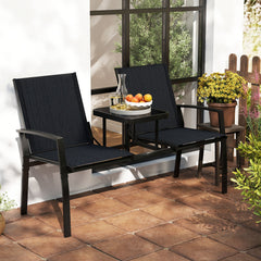 Breathable fabric ensures comfort on warm days<br>Tempered glass table holds essentials for easy access<br>Seats 2 comfortably with a spacious seating space<br>Thoughtful armrests and backrests provide reliable support<br>Heavy-duty metal frame for durabi