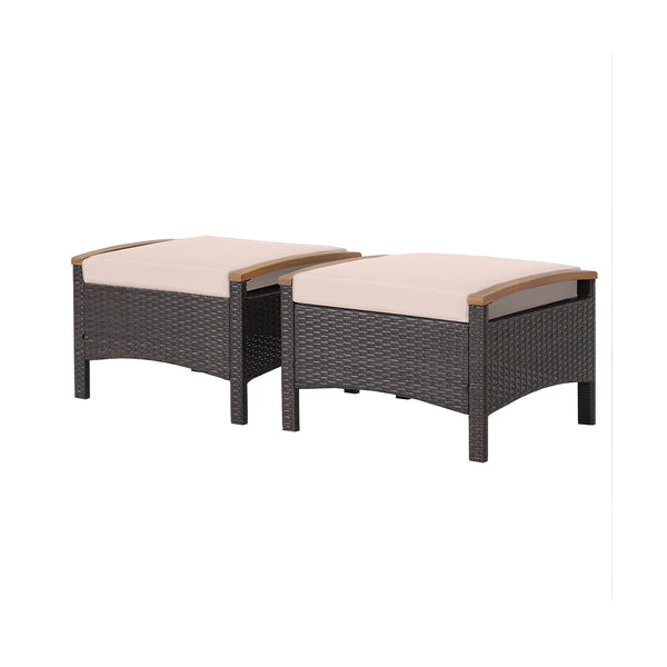 Fade-resistant mix brown PE wicker and rustproof steel frame for longer outdoor use<br>Sturdy construction with non-slip foot pads ensures 400 lbs strong loading capacity<br>Serve as ottomans  extra seats or additional side tables to meet your different n