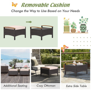 Fade-resistant mix brown PE wicker and rustproof steel frame for longer outdoor use<br>Sturdy construction with non-slip foot pads ensures 400 lbs strong loading capacity<br>Serve as ottomans  extra seats or additional side tables to meet your different n