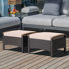 Fade-resistant mix brown PE wicker and rustproof steel frame for longer outdoor use<br>Sturdy construction with non-slip foot pads ensures 400 lbs strong loading capacity<br>Serve as ottomans  extra seats or additional side tables to meet your different n