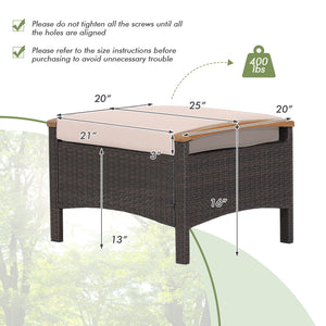 Fade-resistant mix brown PE wicker and rustproof steel frame for longer outdoor use<br>Sturdy construction with non-slip foot pads ensures 400 lbs strong loading capacity<br>Serve as ottomans  extra seats or additional side tables to meet your different n