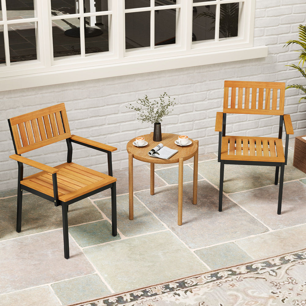 Crafted of solid acacia wood  withstand a variety of weather conditions<br>With exquisite craftsmanship  it features a smooth and splinter-free surface<br>The waterproof oil finish provides protection against the elements<br>Supported by sturdy metal tube