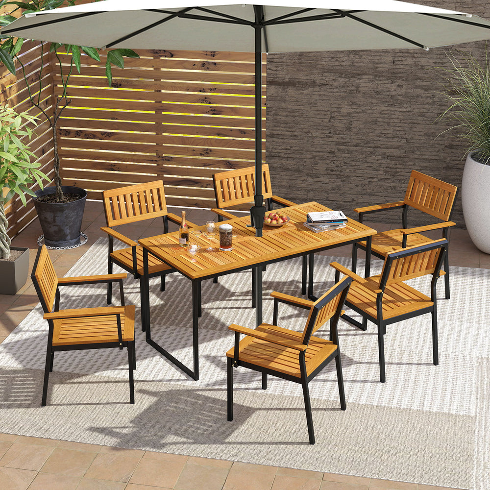 Crafted of solid acacia wood  withstand a variety of weather conditions<br>With exquisite craftsmanship  it features a smooth and splinter-free surface<br>The waterproof oil finish provides protection against the elements<br>Supported by sturdy metal tube
