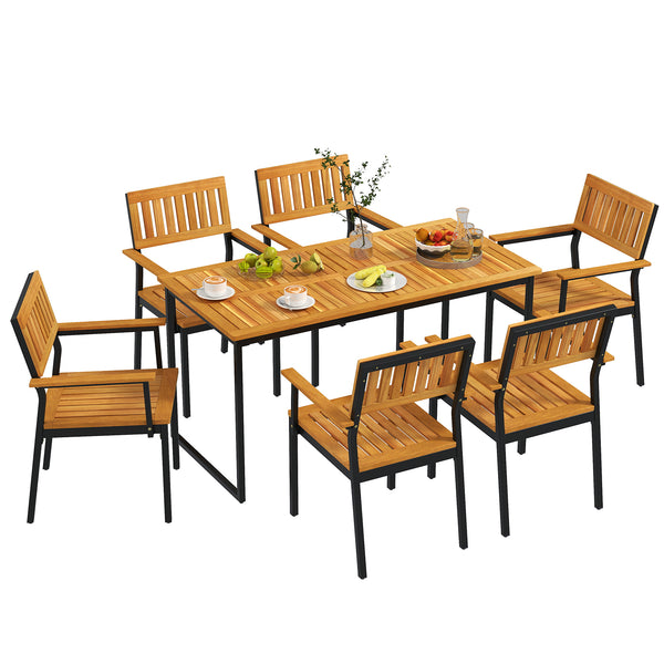 Crafted of solid acacia wood  withstand a variety of weather conditions<br>With exquisite craftsmanship  it features a smooth and splinter-free surface<br>The waterproof oil finish provides protection against the elements<br>Supported by sturdy metal tube