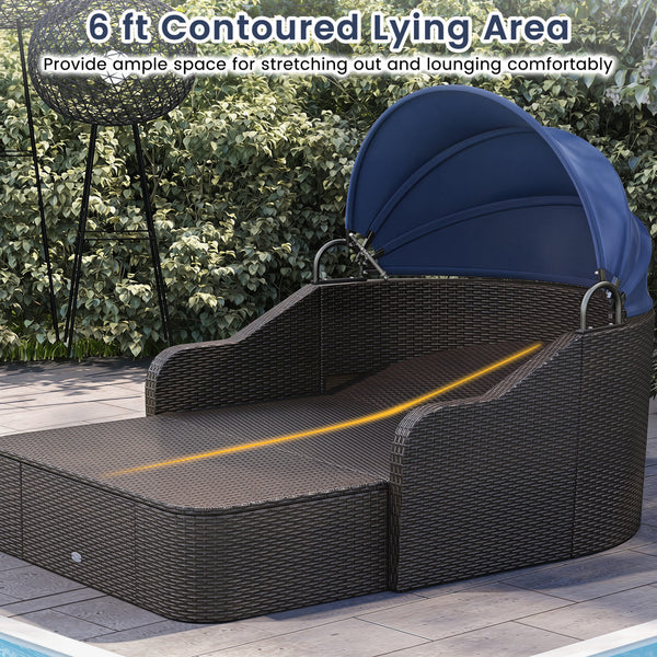 Meet your different needs with a retractable canopy<br>Allow you to relax in cool comfort with a cozy shade<br>Get the perfect summer tan by soaking up the sun<br>Secure the canopy in place thanks to the fixing ties<br>High-quality gas strut for smooth op