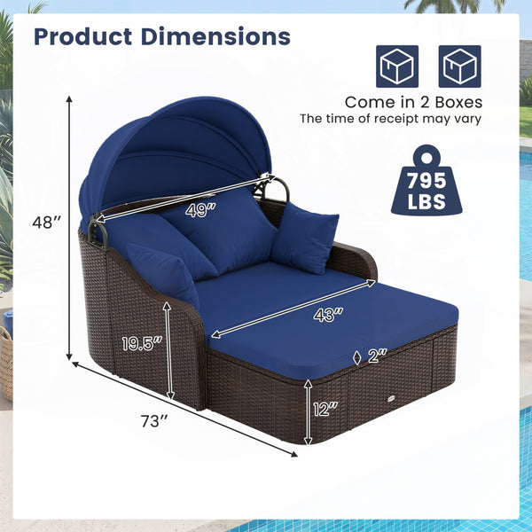 Meet your different needs with a retractable canopy<br>Allow you to relax in cool comfort with a cozy shade<br>Get the perfect summer tan by soaking up the sun<br>Secure the canopy in place thanks to the fixing ties<br>High-quality gas strut for smooth op