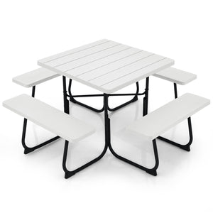 4 built-in benches that seat up to 8<br>Spacious tabletop offering plenty of space for food  drinks  and other essentials<br>1.9" diameter umbrella hole for adding a sunshade or parasol<br>Made from high-quality HDPE material for superior stability and du