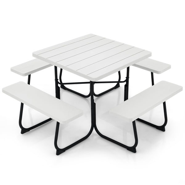 4 built-in benches that seat up to 8<br>Spacious tabletop offering plenty of space for food  drinks  and other essentials<br>1.9" diameter umbrella hole for adding a sunshade or parasol<br>Made from high-quality HDPE material for superior stability and du