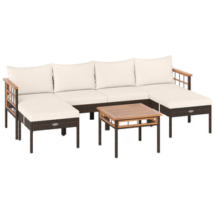 Handwoven PE rattan adds natural elegance and sun protection<br>Solid acacia wood provides strong  smooth  and attractive surfaces<br>Soft sponge cushions offer cozy sitting experience<br>Zippered cushion cover for easy removal and cleaning<br>Ottoman cus