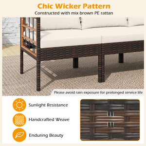 Handwoven PE rattan adds natural elegance and sun protection<br>Solid acacia wood provides strong  smooth  and attractive surfaces<br>Soft sponge cushions offer cozy sitting experience<br>Zippered cushion cover for easy removal and cleaning<br>Ottoman cus