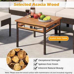 Handwoven PE rattan adds natural elegance and sun protection<br>Solid acacia wood provides strong  smooth  and attractive surfaces<br>Soft sponge cushions offer cozy sitting experience<br>Zippered cushion cover for easy removal and cleaning<br>Ottoman cus