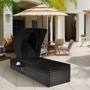 Ideal for indoor and outdoor use  suitable for beach  poolside  balcony and porch <br>PE rattan material  durable  environmentally friendly  weather resistant <br>Adjustable backrest and retractable canopy  meeting your different needs <br>Sponge padded s