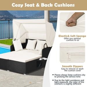Comfortable to sit or lie with wide seat and soft cushions<br>Zippered design for easy removal and maintenance of cushion covers<br>Retractable canopy allows you to relax in the sunshade<br>Pneumatic rod for easy and safe adjustment<br>Fixing ropes keep t
