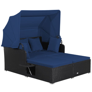 Comfortable to sit or lie with wide seat and soft cushions<br>Zippered design for easy removal and maintenance of cushion covers<br>Retractable canopy allows you to relax in the sunshade<br>Pneumatic rod for easy and safe adjustment<br>Fixing ropes keep t