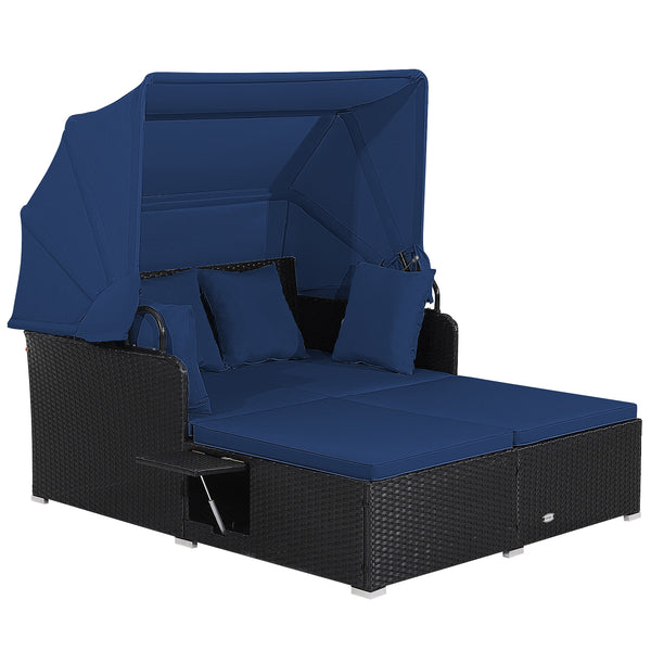 Comfortable to sit or lie with wide seat and soft cushions<br>Zippered design for easy removal and maintenance of cushion covers<br>Retractable canopy allows you to relax in the sunshade<br>Pneumatic rod for easy and safe adjustment<br>Fixing ropes keep t