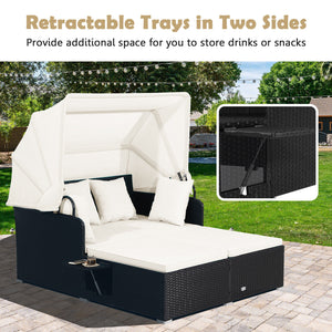 Comfortable to sit or lie with wide seat and soft cushions<br>Zippered design for easy removal and maintenance of cushion covers<br>Retractable canopy allows you to relax in the sunshade<br>Pneumatic rod for easy and safe adjustment<br>Fixing ropes keep t