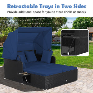 Comfortable to sit or lie with wide seat and soft cushions<br>Zippered design for easy removal and maintenance of cushion covers<br>Retractable canopy allows you to relax in the sunshade<br>Pneumatic rod for easy and safe adjustment<br>Fixing ropes keep t