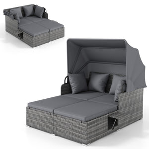 Comfortable to sit or lie with wide seat and soft cushions<br>Zippered design for easy removal and maintenance of cushion covers<br>Retractable canopy allows you to relax in the sunshade<br>Pneumatic rod for easy and safe adjustment<br>Fixing ropes keep t
