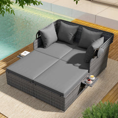 Comfortable to sit or lie with wide seat and soft cushions<br>Zippered design for easy removal and maintenance of cushion covers<br>Retractable canopy allows you to relax in the sunshade<br>Pneumatic rod for easy and safe adjustment<br>Fixing ropes keep t