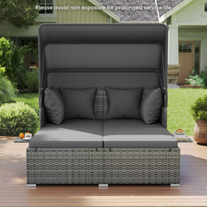 Comfortable to sit or lie with wide seat and soft cushions<br>Zippered design for easy removal and maintenance of cushion covers<br>Retractable canopy allows you to relax in the sunshade<br>Pneumatic rod for easy and safe adjustment<br>Fixing ropes keep t