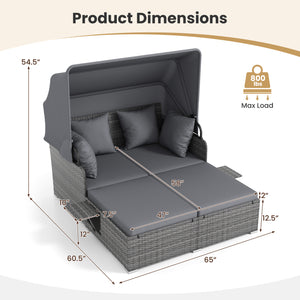 Comfortable to sit or lie with wide seat and soft cushions<br>Zippered design for easy removal and maintenance of cushion covers<br>Retractable canopy allows you to relax in the sunshade<br>Pneumatic rod for easy and safe adjustment<br>Fixing ropes keep t