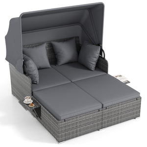 Comfortable to sit or lie with wide seat and soft cushions<br>Zippered design for easy removal and maintenance of cushion covers<br>Retractable canopy allows you to relax in the sunshade<br>Pneumatic rod for easy and safe adjustment<br>Fixing ropes keep t