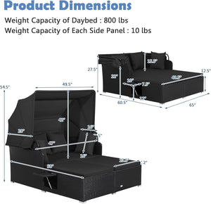 Comfortable to sit or lie with wide seat and soft cushions<br>Zippered design for easy removal and maintenance of cushion covers<br>Retractable canopy allows you to relax in the sunshade<br>Pneumatic rod for easy and safe adjustment<br>Fixing ropes keep t
