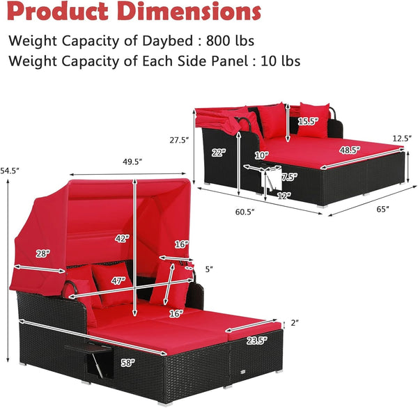 Comfortable to sit or lie with wide seat and soft cushions<br>Zippered design for easy removal and maintenance of cushion covers<br>Retractable canopy allows you to relax in the sunshade<br>Pneumatic rod for easy and safe adjustment<br>Fixing ropes keep t