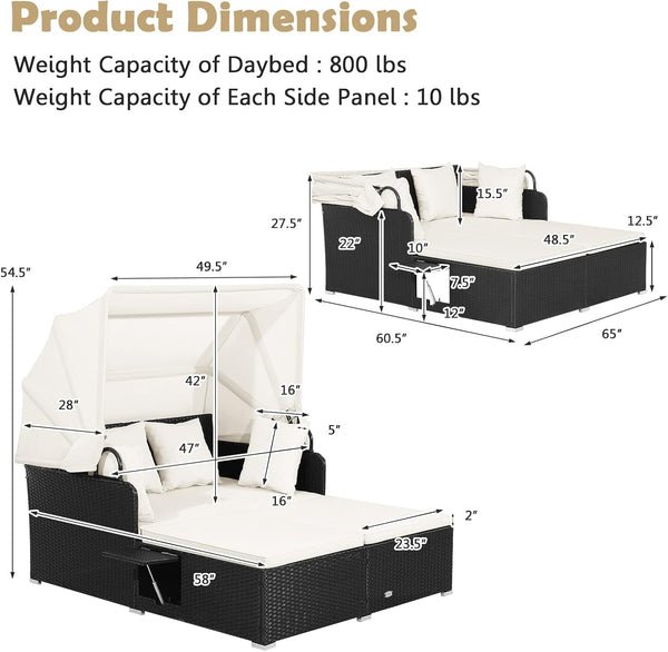 Comfortable to sit or lie with wide seat and soft cushions<br>Zippered design for easy removal and maintenance of cushion covers<br>Retractable canopy allows you to relax in the sunshade<br>Pneumatic rod for easy and safe adjustment<br>Fixing ropes keep t
