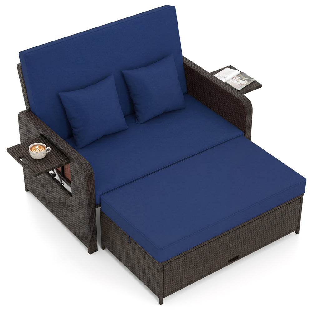 Shipped in 2 packages so the arriving time may be different<br>Installing accessories are all in box 1<br>Can be used as a 2-person chaise lounge or a sofa and side table set<br>Backrest can be adjusted into 4 positions to meet your different demands<br>E