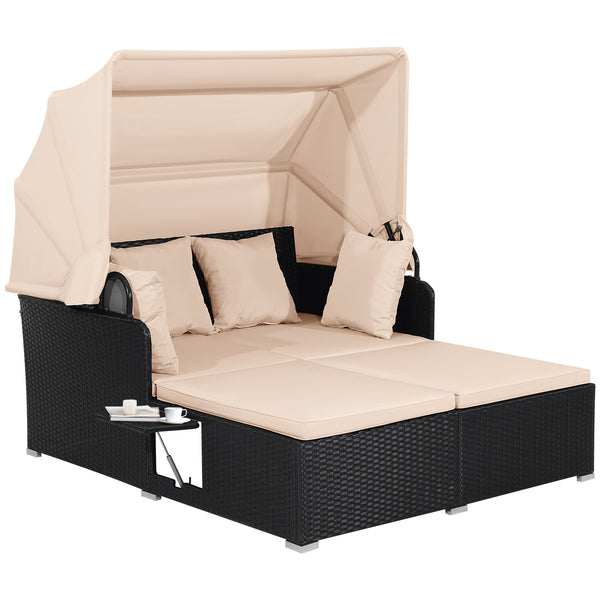 Comfortable to sit or lie with wide seat and soft cushions<br>Zippered design for easy removal and maintenance of cushion covers<br>Retractable canopy allows you to relax in the sunshade<br>Pneumatic rod for easy and safe adjustment<br>Fixing ropes keep t