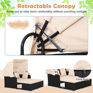 Comfortable to sit or lie with wide seat and soft cushions<br>Zippered design for easy removal and maintenance of cushion covers<br>Retractable canopy allows you to relax in the sunshade<br>Pneumatic rod for easy and safe adjustment<br>Fixing ropes keep t