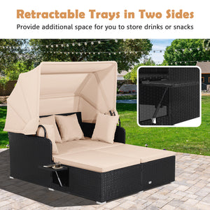 Comfortable to sit or lie with wide seat and soft cushions<br>Zippered design for easy removal and maintenance of cushion covers<br>Retractable canopy allows you to relax in the sunshade<br>Pneumatic rod for easy and safe adjustment<br>Fixing ropes keep t